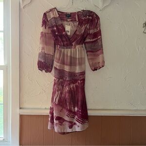 Mexx Women's Sheer Long Sleeve Dress in Purple and Cream NWT